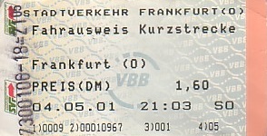 Communication of the city: Frankfurt {Oder} (Niemcy) - ticket abverse